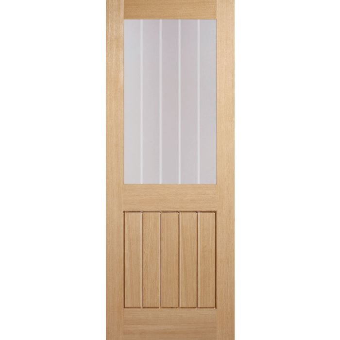Mexicano Solid Core Internal Door - Unfinished - 1L Silkscreen Glazed 1981 x 762mm Oak OMEX1L30