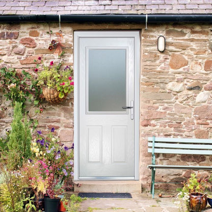Crystal GRP Door 2 Panels with Glass (Left Hand) 920 x 2055mm Obscure - White