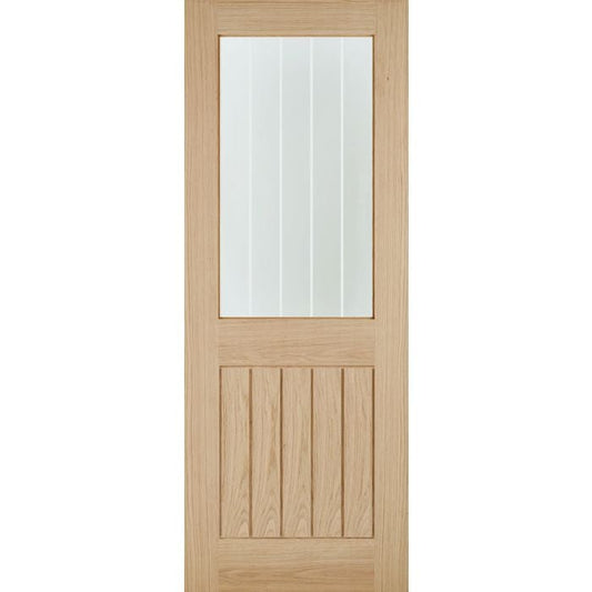 LPD Belize Solid Core 1L Clear/Frosted Lines Glazed Internal Door 2040 x 826mm Pre-Finished Oak