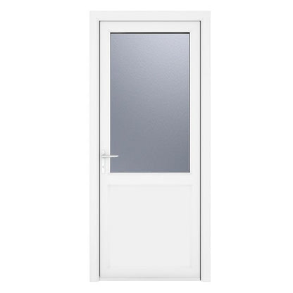 Crystal uPVC Open In Single Door (Right Hand) Half Glass/Half Panel 920 x 2090mm Obscure - White