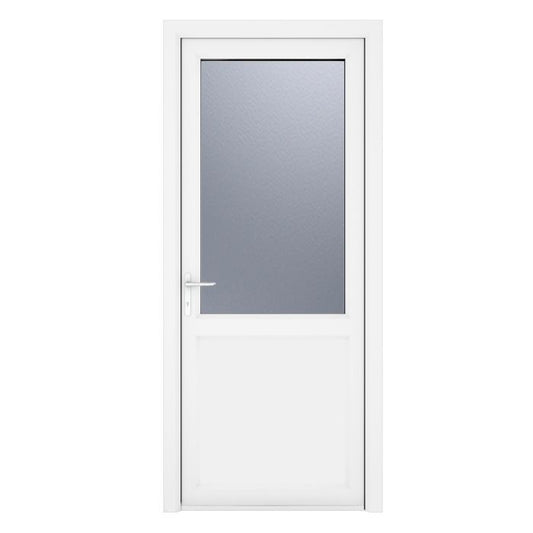 Crystal uPVC Open In Single Door (Right Hand) Half Glass/Half Panel 890 x 2090mm Obscure - White