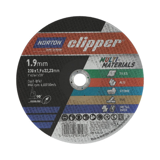 Norton Clipper Cutting Disc for Stone/Metal/UPVC/Tiles/Copper 230 x 1.9 x 22.23mm Black