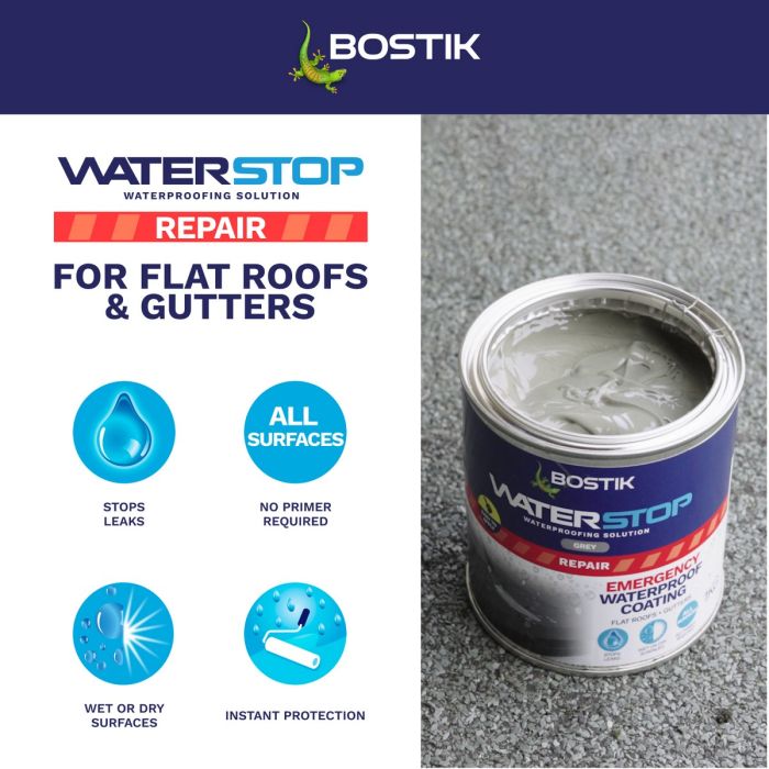 Bostik WATERSTOP Emergency Waterproof Coating 1kg - Grey