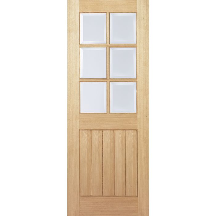 Mexicano Solid Core Internal Door - Unfinished - 6L Clear Bevelled Glazing 1981 x 762mm Oak OMEXCG30
