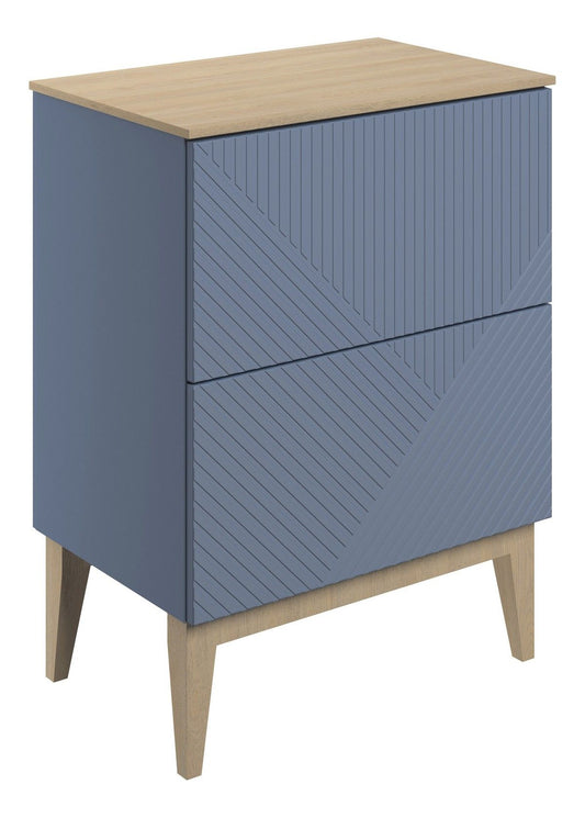 Line Floor Standing 2 Drawer Basin Unit & Maple Oak Effect Worktop 610mm - Matt Smoke Blue