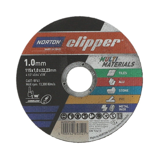 Norton Clipper Cutting Disc for Stone/Metal/UPVC/Tiles/Copper 115 x 1 x 22.23mm Black