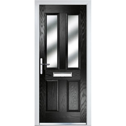 Crystal GRP Door with 6 Panels & 2 Glass (Right Hand) 920 x 2055mm Obscure - Black