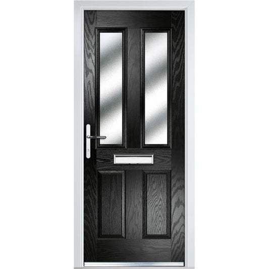 Crystal GRP Door with 6 Panels & 2 Glass (Right Hand) 920 x 2055mm Obscure - Black