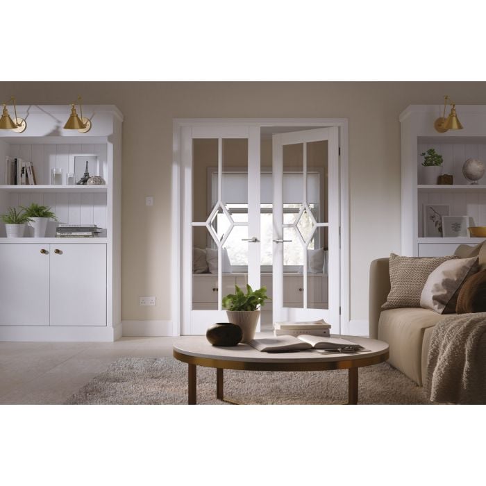 LPD Reims 5L Clear Bevelled Glazed Internal Door Pairs 1981 x 1220mm Primed White