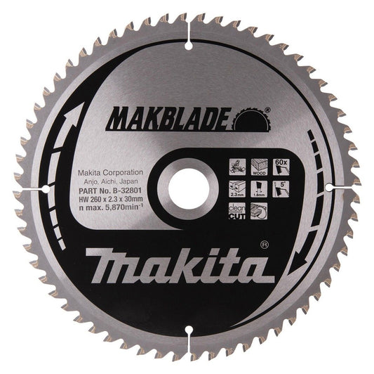 Makita Mitre Saw TCT Blade 260mm x 2.3mm Kerf - 30mm Bore x 60T