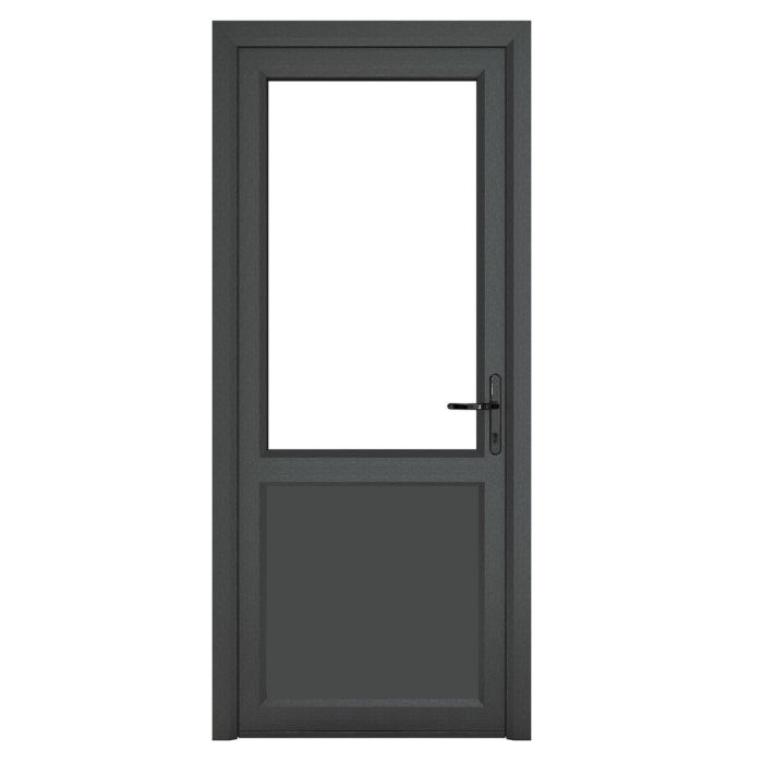 Crystal uPVC Open In Single Door (Left Hand) Half Glass/Half Panel 890 x 2090mm Clear - Grey External/White Internal