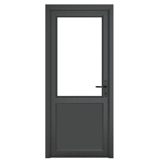 Crystal uPVC Open In Single Door (Left Hand) Half Glass/Half Panel 920 x 2090mm Clear - Grey External/White Internal