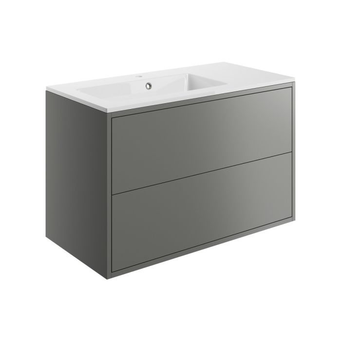 Dorchester 2 Drawer Wall Vanity Unit (Basin Included) 900mm - Matt Grey