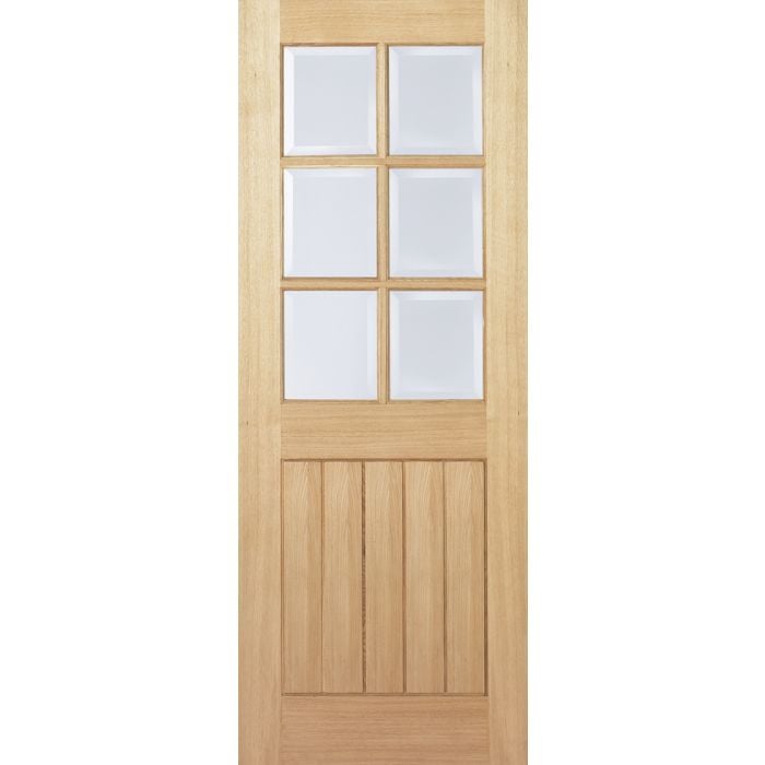 Mexicano Solid Core Internal Door - Unfinished - 6L Clear Bevelled Glazing 1981 x 838mm Oak OMEXCG33