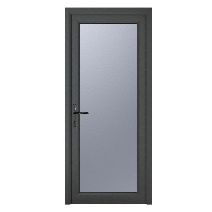 Crystal uPVC Open In Single Door (Right Hand) Full Glass 840 x 2090mm Obscure - Grey External/White Internal