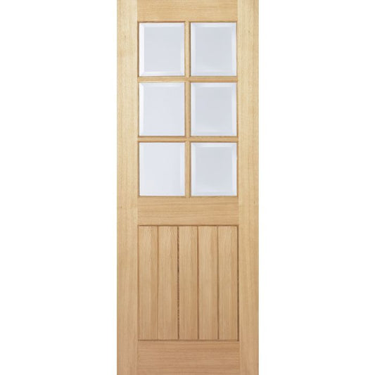Mexicano Solid Core Internal Door - Unfinished - 6L Clear Bevelled Glazing 1981 x 686mm Oak OMEXCG27