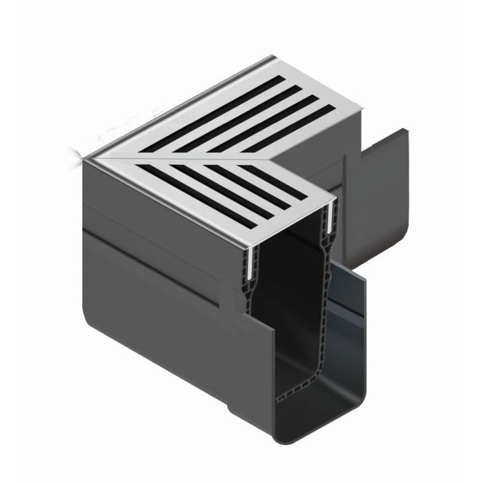 Threshold Drain Corner Unit Assembly with Silver Aluminium Grating
