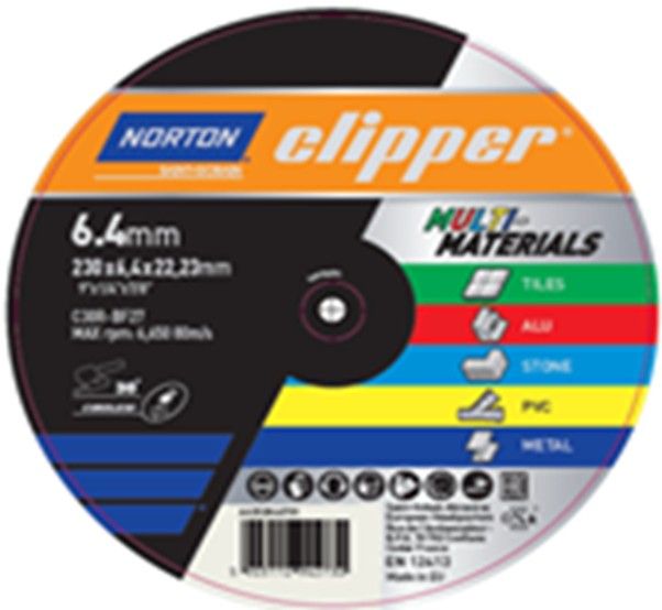 Norton Clipper Grinding Disc for Stone/Metal/UPVC/Tiles/Copper 230 x 6.4 x 22.23mm Black