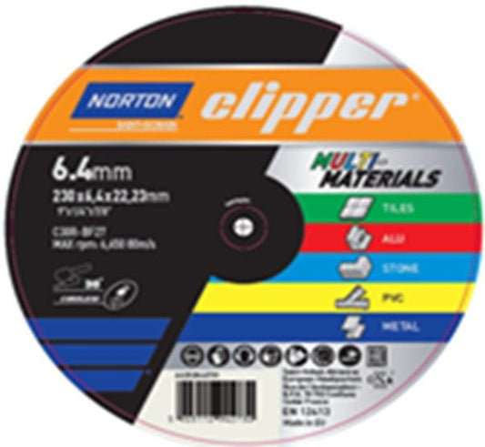 Norton Clipper Grinding Disc for Stone/Metal/UPVC/Tiles/Copper 230 x 6.4 x 22.23mm Black