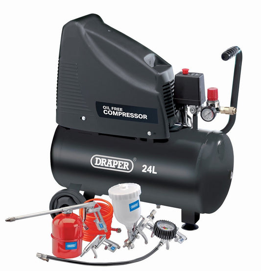 Draper Oil Free Compressor 24ltr with 5 Piece Kit