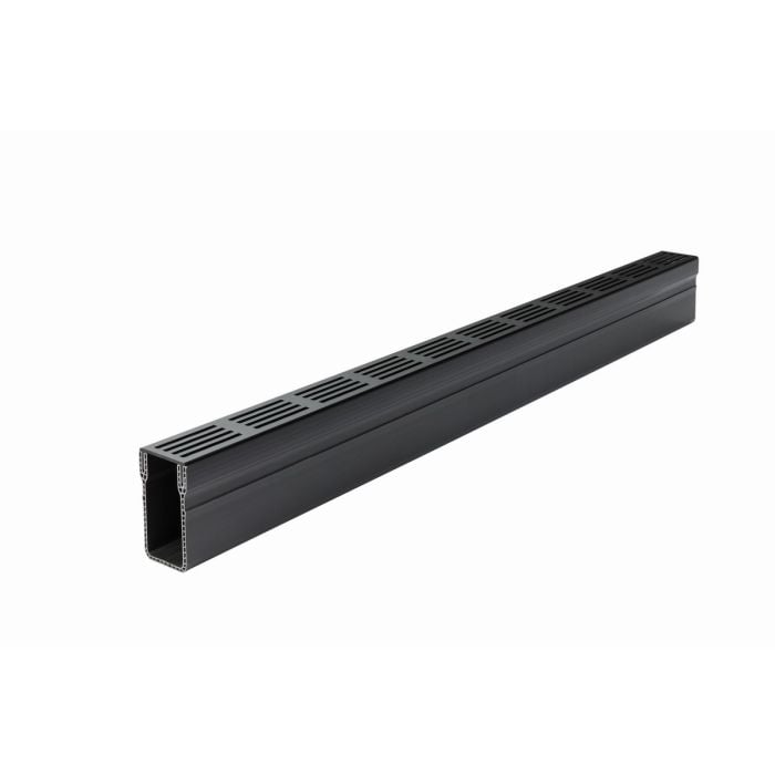ACO Threshold Drain - 60 x 100 x 1000mm - (Black Aluminium Grating/Plastic Casing)