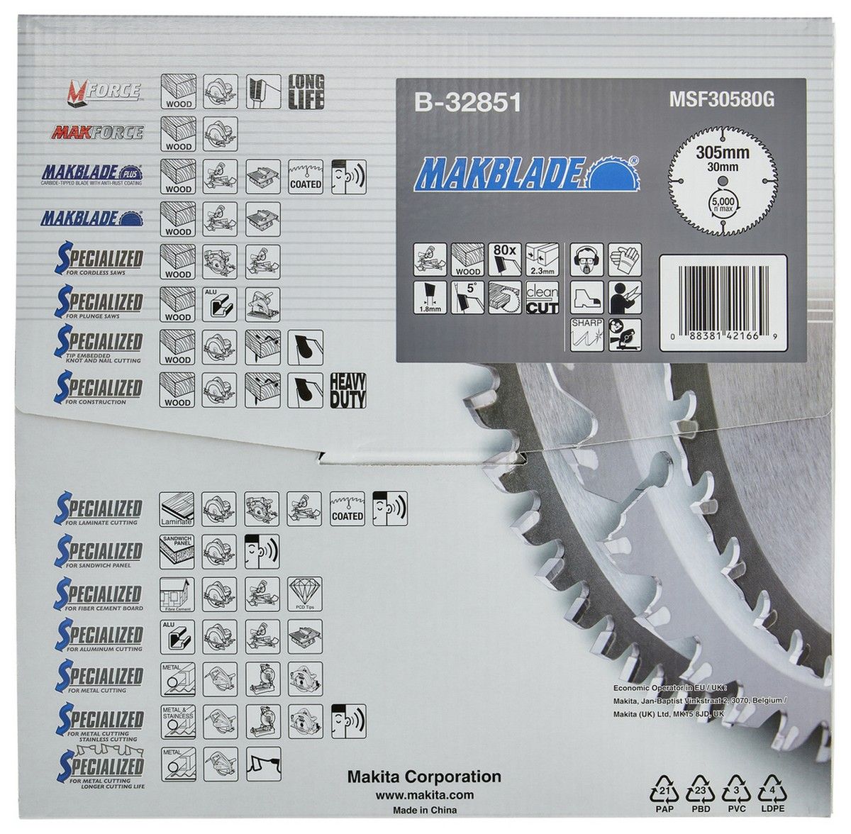 Makita Mitre Saw TCT Blade 305mm x 2.3mm Kerf - 30mm Bore x 80T