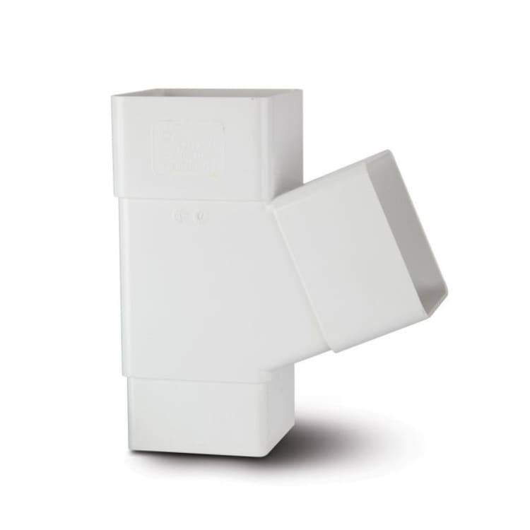 65mm Square Downpipe Branch 112.5 Degree White – Efficient Rainwater Diversion