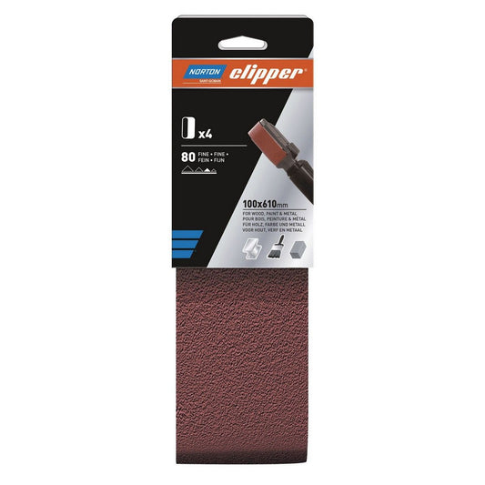 Norton Clipper P80 Sanding Belt 100 x 610mm (Pack of 4)