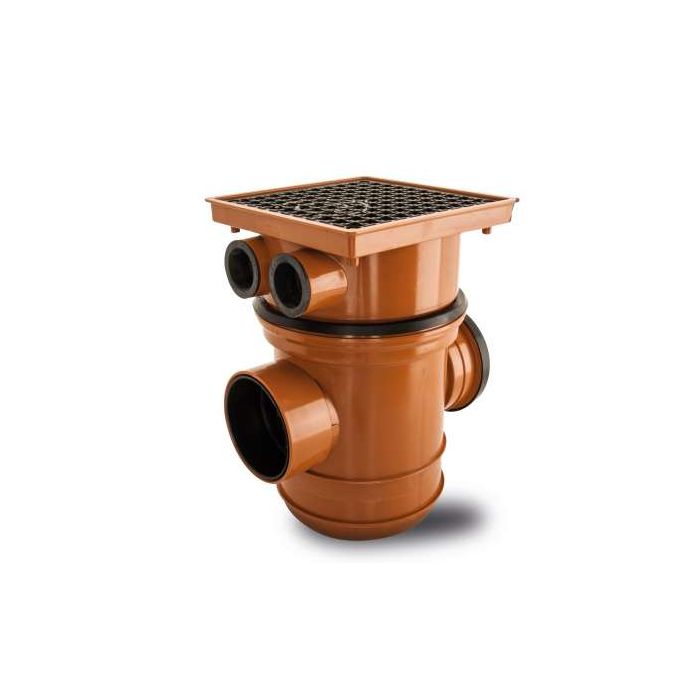 Polypipe 110mm Back Inlet Bottle Gully with Square Top - Terracotta - UG446