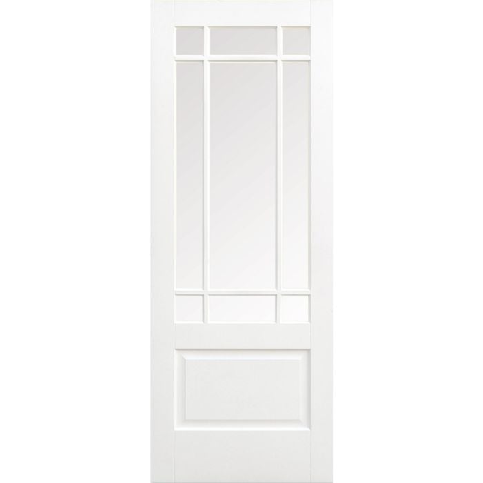 Downham Solid Core Internal Door - Primed - Clear Bevelled Glazing 2040 x 826mm White WFDOWCG826
