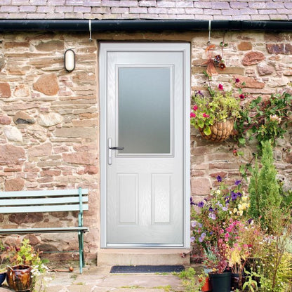 Crystal GRP Door 2 Panels with Glass (Right Hand) 920 x 2055mm Obscure - White