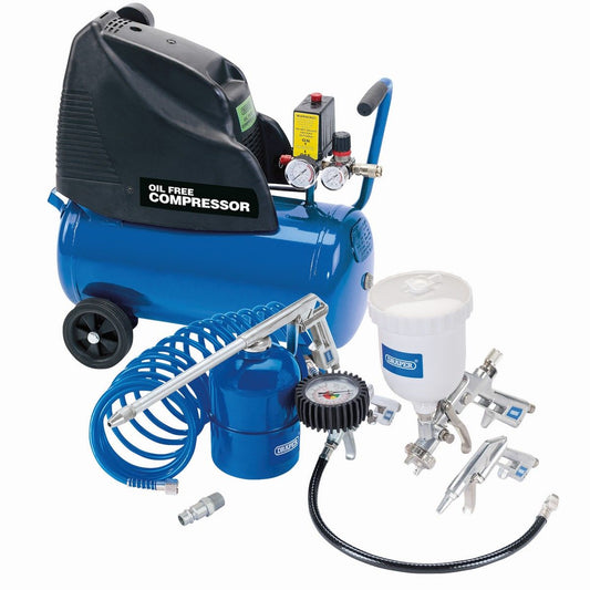 Draper Oil Free Compressor 24ltr with 5 Piece Air Kit