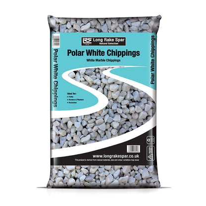 Long Rake Spar 20mm Polar White Chippings - Prepacked Bag