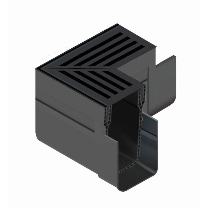 Threshold Drain Corner Unit Assembly with Black Aluminium Grating