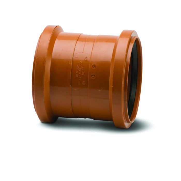 Polypipe 110mm Double Socket Polypropylene Coupling (with Centre Stop) - Terracotta - UG402