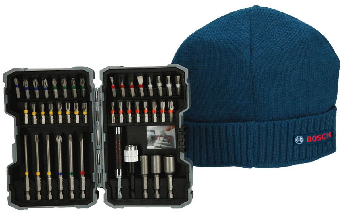 Bosch Pick & Click 43 Piece Screwdriver Bit Set with Beanie Hat