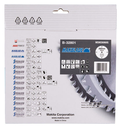 Makita Mitre Saw TCT Blade 260mm x 2.3mm Kerf - 30mm Bore x 60T