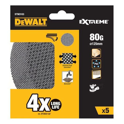 DeWalt DTM3103-QZ Extreme Universal ROS Sanding Discs 80G - 125mm Diameter (5 Pack)