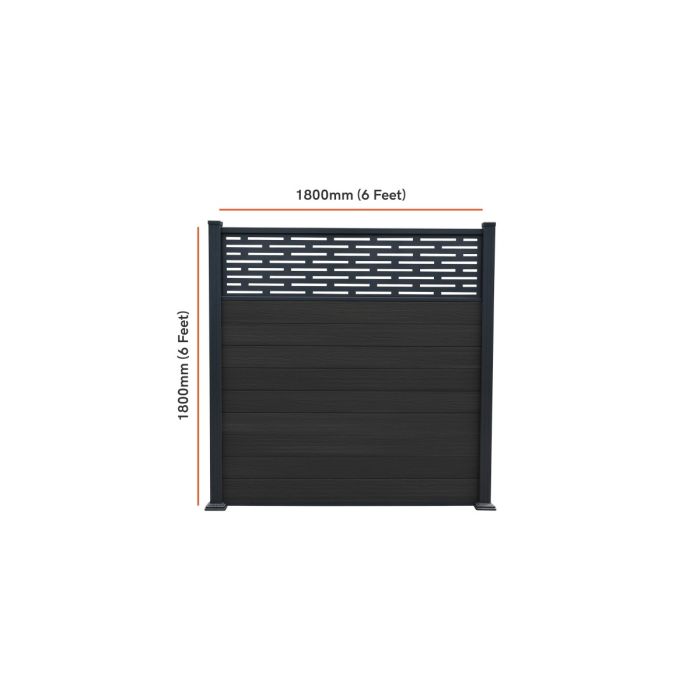 Piranha Bolt Down Composite Fence Kit inc Horizontal Trellis 6ft - Black Carbon