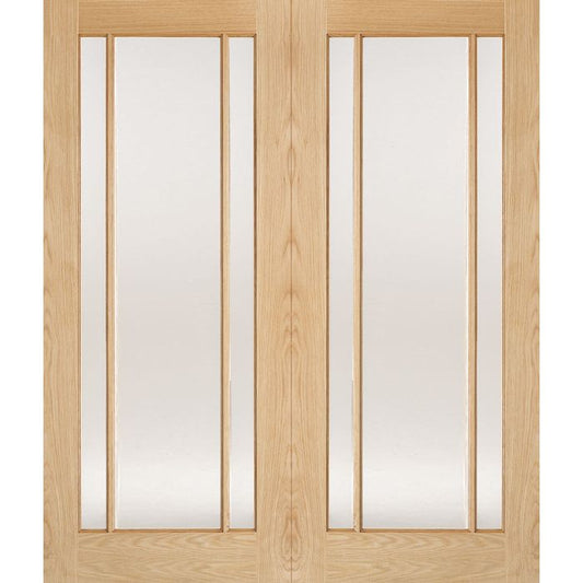 Lincoln Solid Core Internal Door Pair - Unfinished - Clear Glazed 1981 x 1168mm Oak OPRSOLIN46
