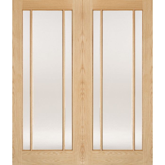 Lincoln Solid Core Internal Door Pair - Unfinished - Clear Glazed 1981 x 1168mm Oak OPRSOLIN46