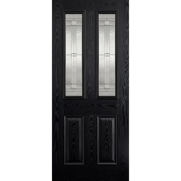 Malton GRP External Door - Leaded DG 2032 x 813mm Black out/White in GRPMALBLA32