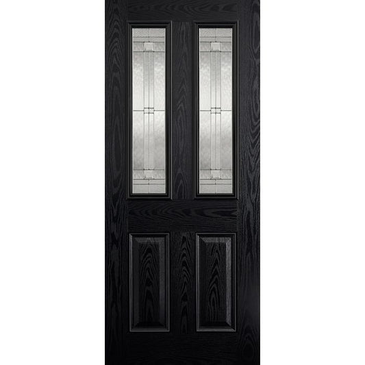 Malton GRP External Door - Leaded DG 2032 x 813mm Black out/White in GRPMALBLA32