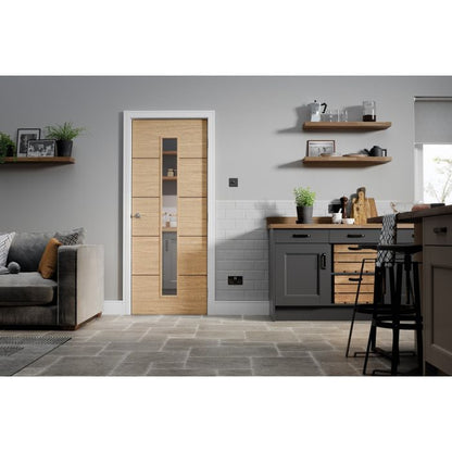 Lille Solid Core Internal Door - Prefinished - 1L Clear Glazed 1981 x 762mm Oak OLILLEGL30