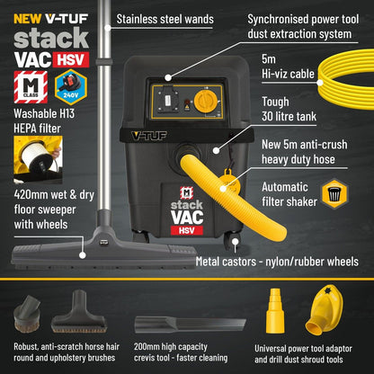 V-TUF STACKVAC M-CLASS Wet & Dry Dust Extractor (240V_30ltr)