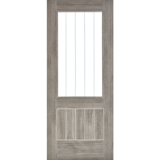 LPD Mexicano 1L Clear/Frosted Lines Glazed Internal Door 1981 x 762mm Pre-Finished Light Grey Laminate