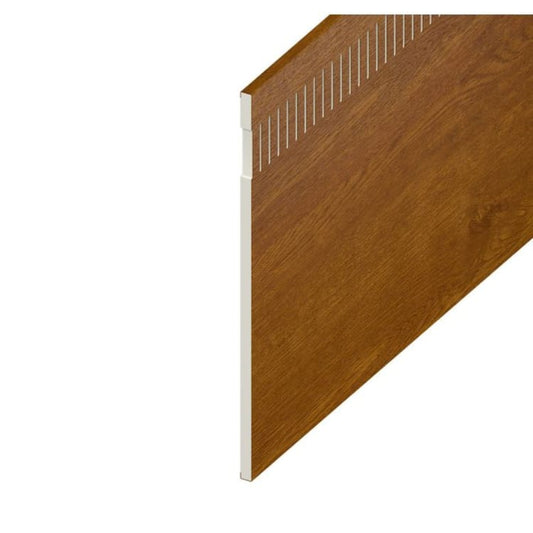 9mm Vented Eurosoffit Board Golden Oak 150mm x 5m (10mm Airspace) – Durable & Ventilated Exterior Solution
