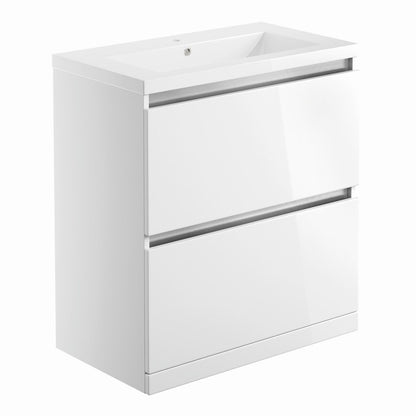 Cerne 2 Drawer Floor Standing Vanity Unit (Basin Included) 615mm - White Gloss