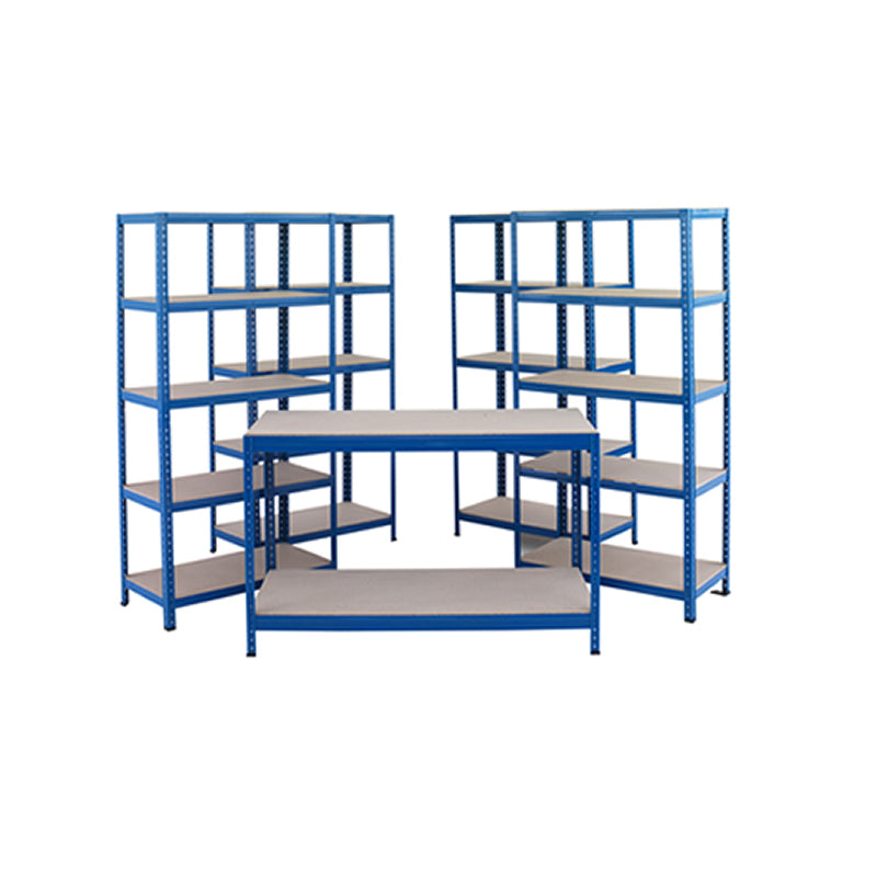 4 BAYS OF SHELVING AND BENCH MEGA DEAL