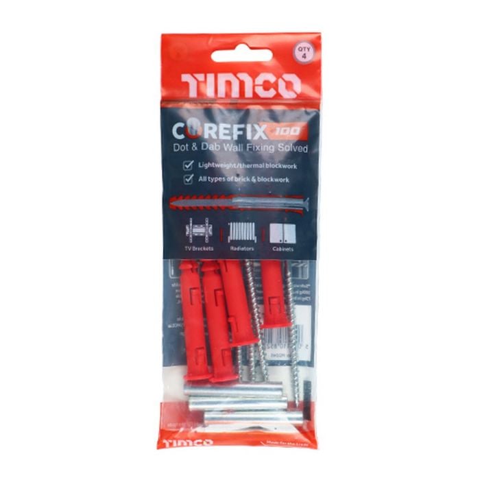TIMco Corefix Dot & Dab Plasterboard Fixing Anchors 5.0 x 100mm - Pack of 4